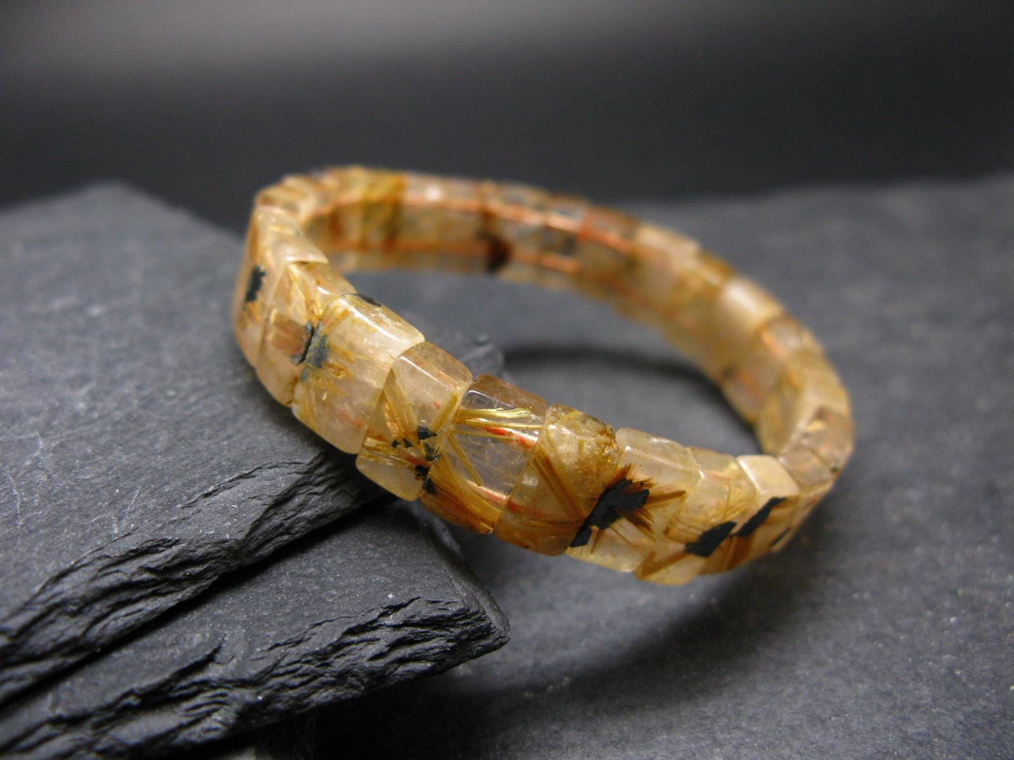 Rutilated Quartz (Rutile & Hematite) Genuine Bracelet ~ 7 Inches ~ 11mm Oval Beads