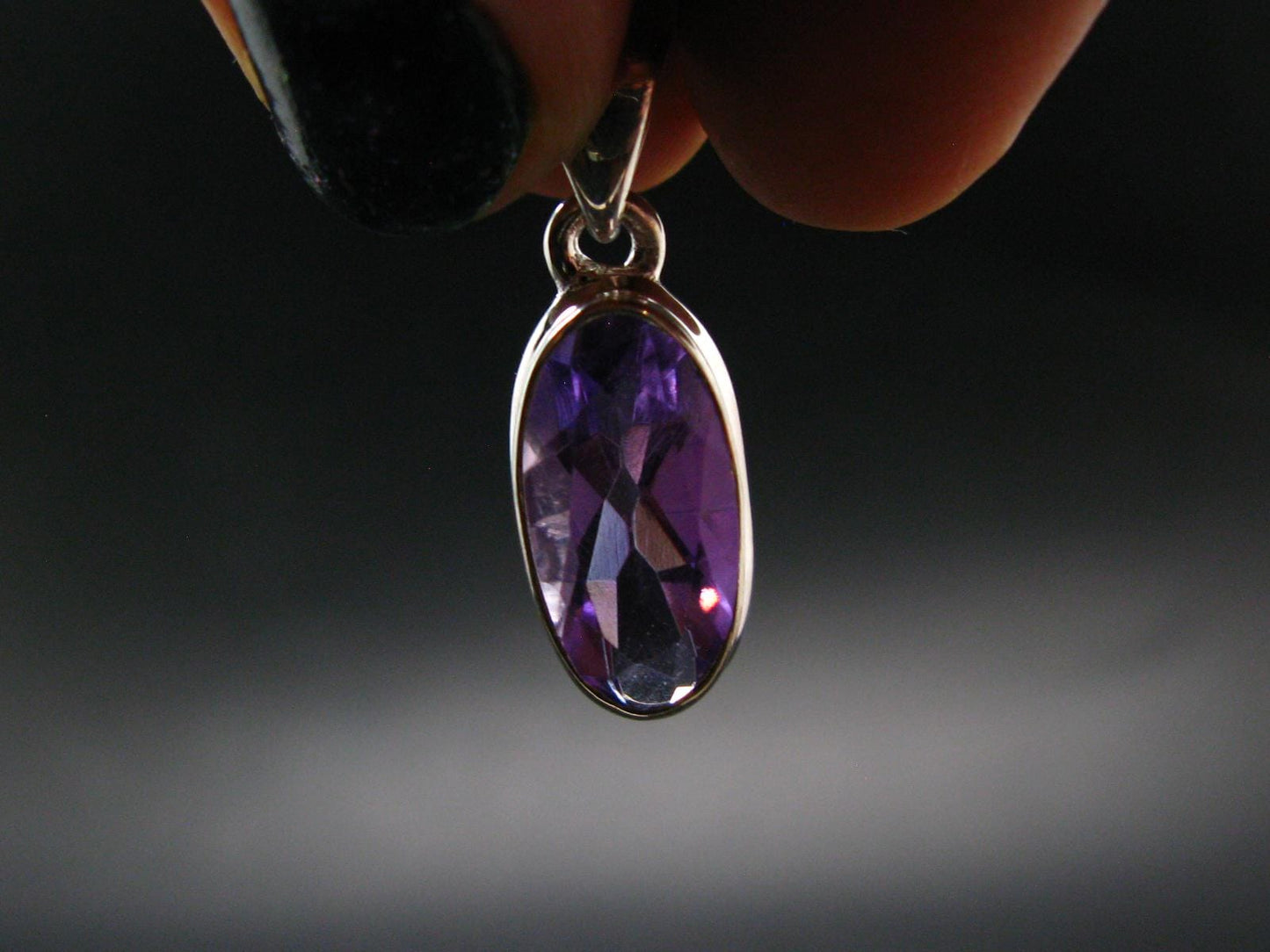 Large Genuine Rich Purple Amethyst Sterling Silver Pendant From Brazil - 1.0" - 3.25 Grams
