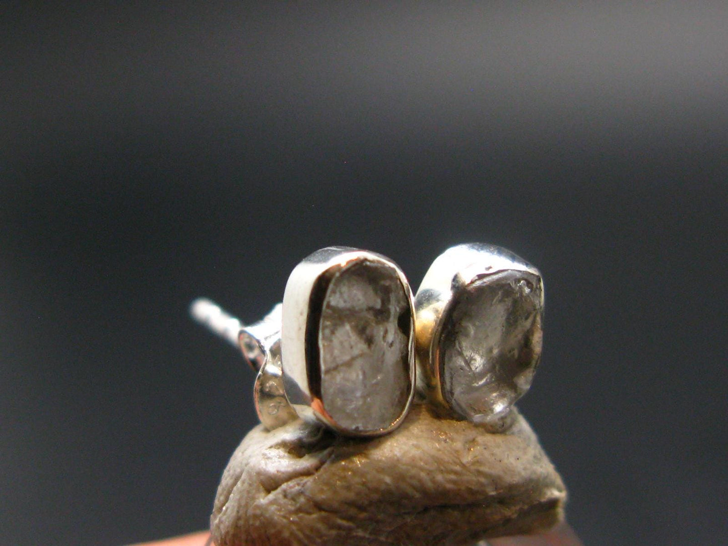 Gray Herderite Silver Stud Earrings from Africa - 0.5" - 1.07 Grams
