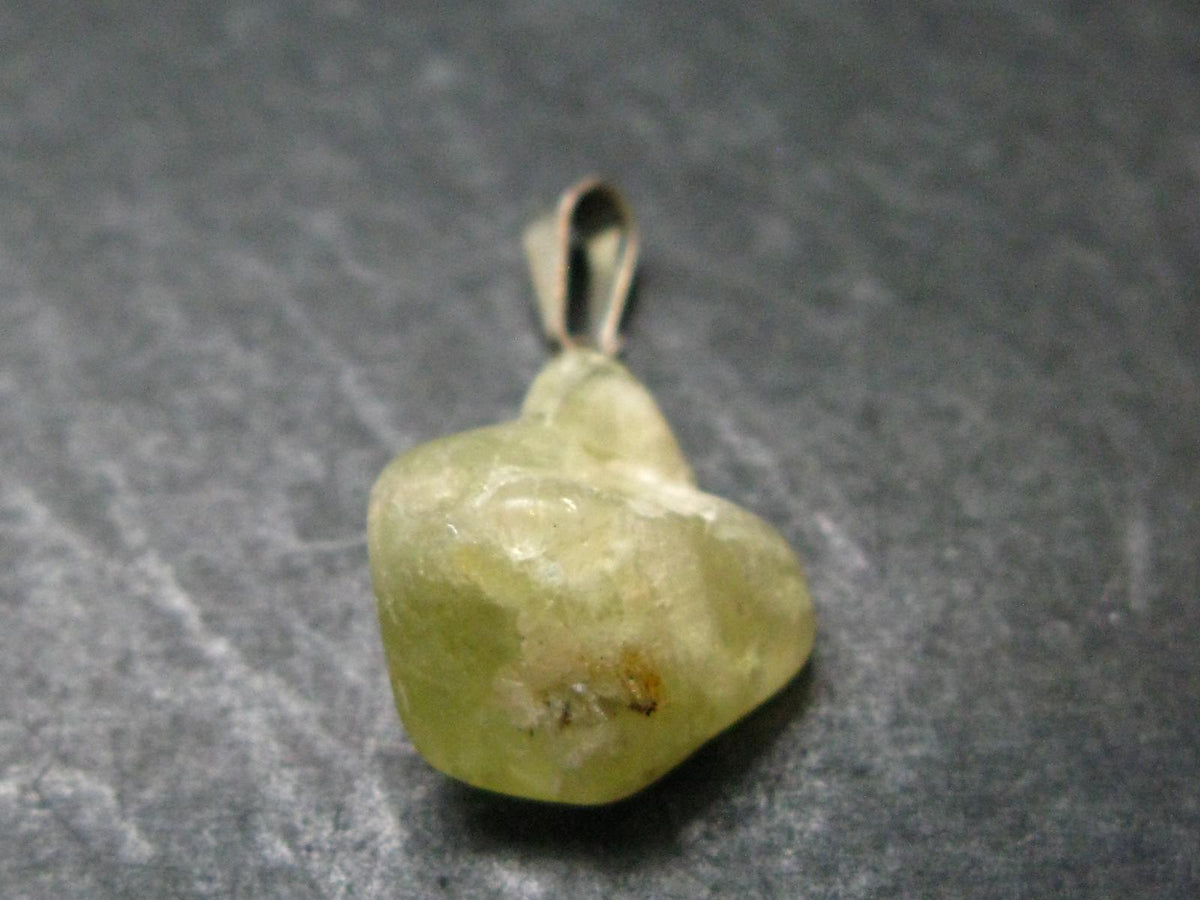 Rare Gemmy Yellowish-Green Brazilianite Terminated Crystal Silver Pendant From Brazil - 0.9" - 2.81 Grams