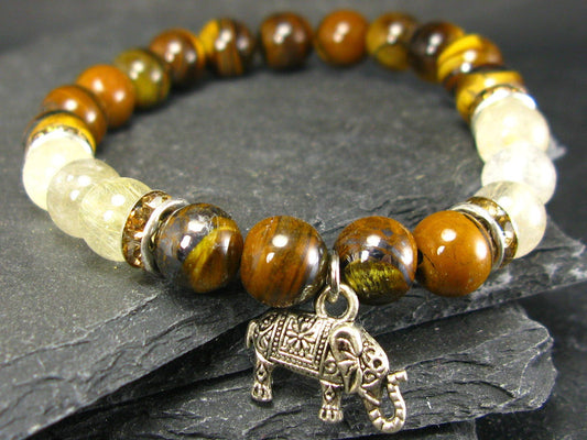 Tiger Eye & Rutilated Quartz Genuine Bracelet ~ 7 Inches ~ 8mm Round Beads