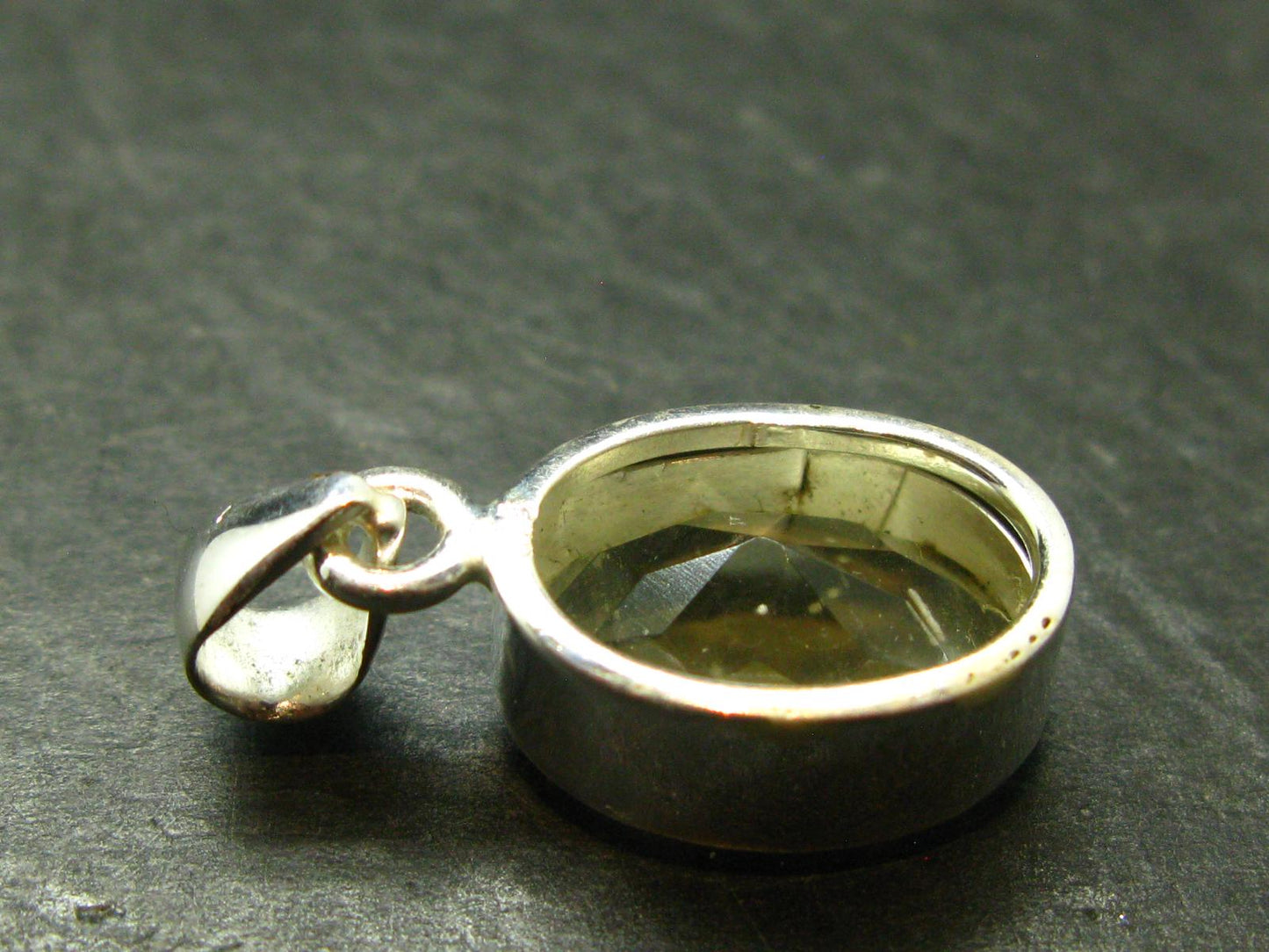 Gem Libyan Desert Glass Tektite Faceted Pendant Sterling Silver from Libya - 1.1" - 3.96 Grams