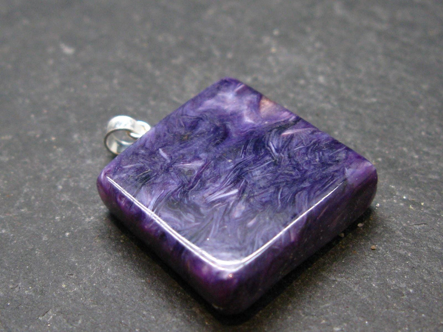 Rare High-Quality Charoite Pendant In SS From Russia - 1.1" - 7.36 Grams
