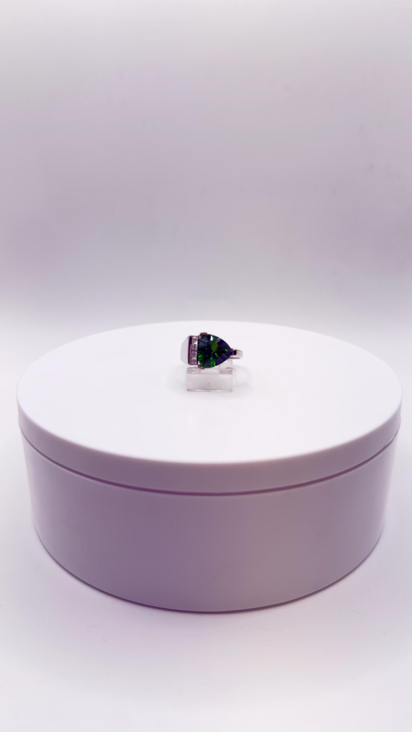 Green Helenite Pear Cut Ring – Sterling Silver Statement Gemstone Ring with Accent Stones