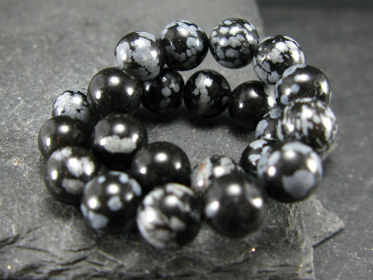 Snowflake Obsidian Genuine Bracelet ~ 7 Inches ~ 8mm Round Beads