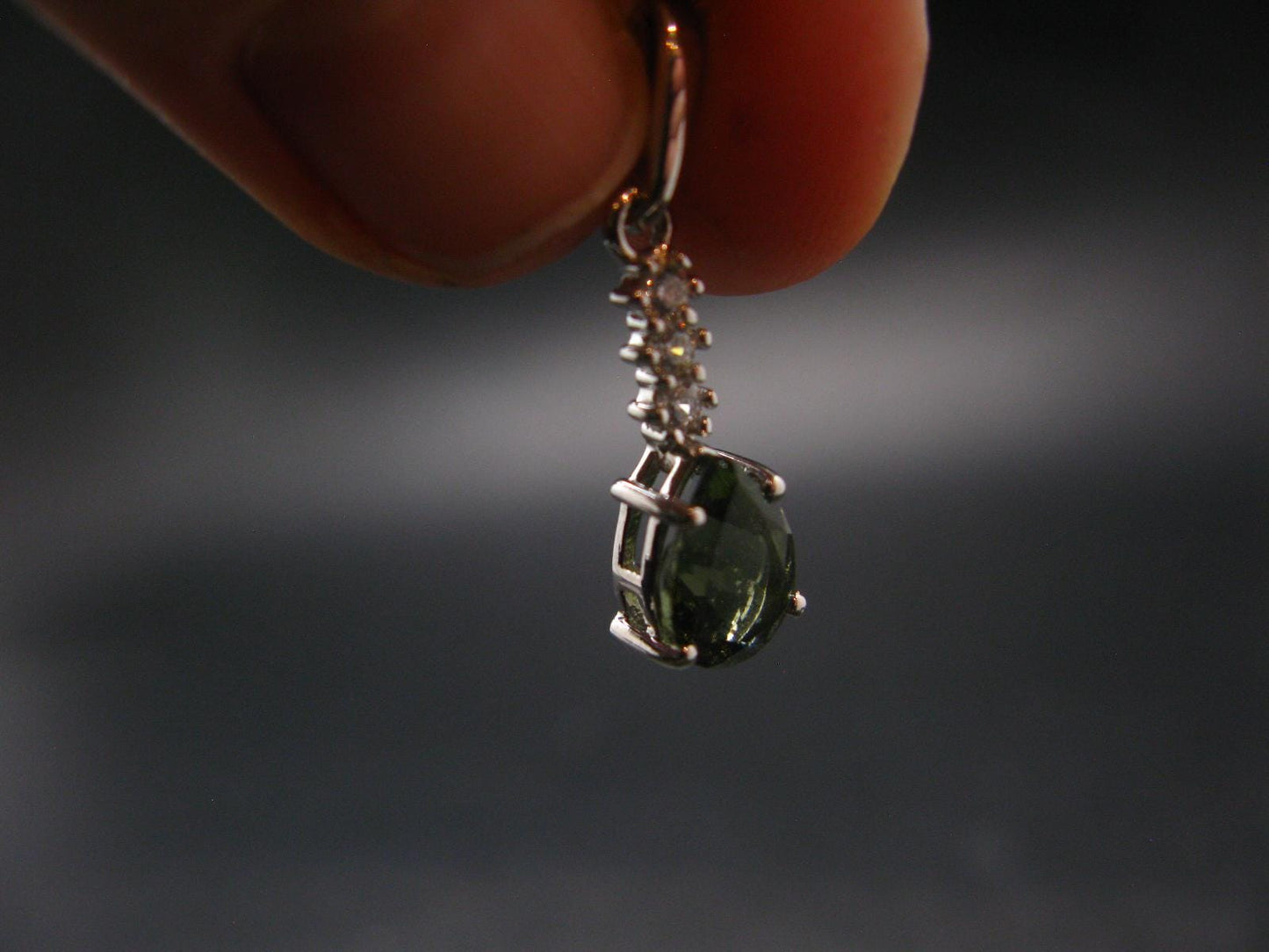 Moldavite Tektite Silver Pendant from Czech Republic - 0.9" - 1.22 Grams