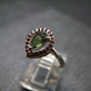 Moldavite & Red Garnet Sterling Silver Ring From Czech Republic - Size 6.25 - 2.11 Grams