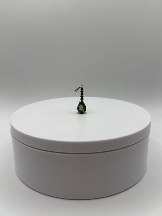 Moldavite Pear-Shaped Pendant with & Red Garnet Accents in Sterling Silver - 1.68 Grams