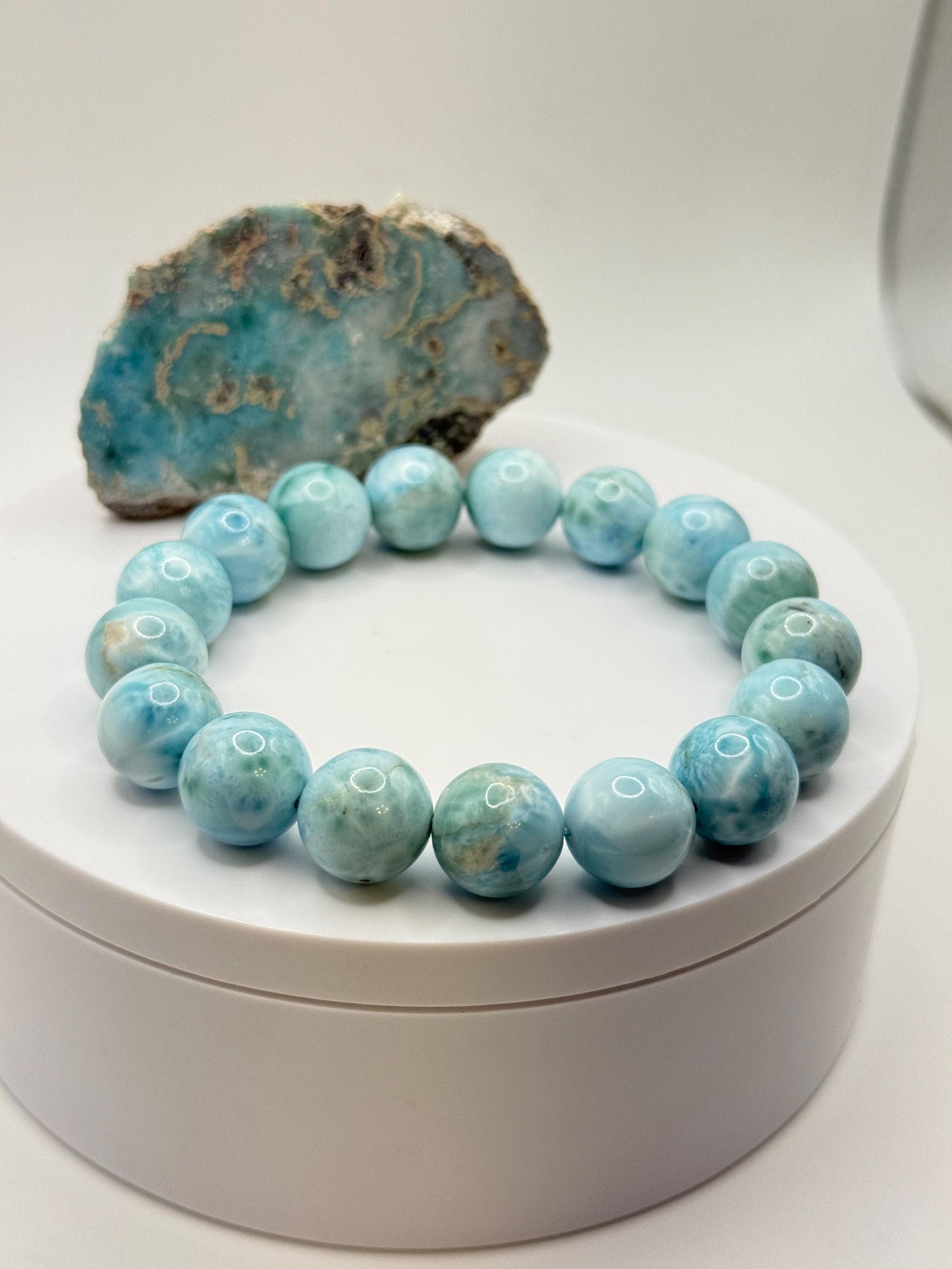 Larimar Beaded Bracelet Blue Gemstone Natural Jewelry Ocean Stone Gift