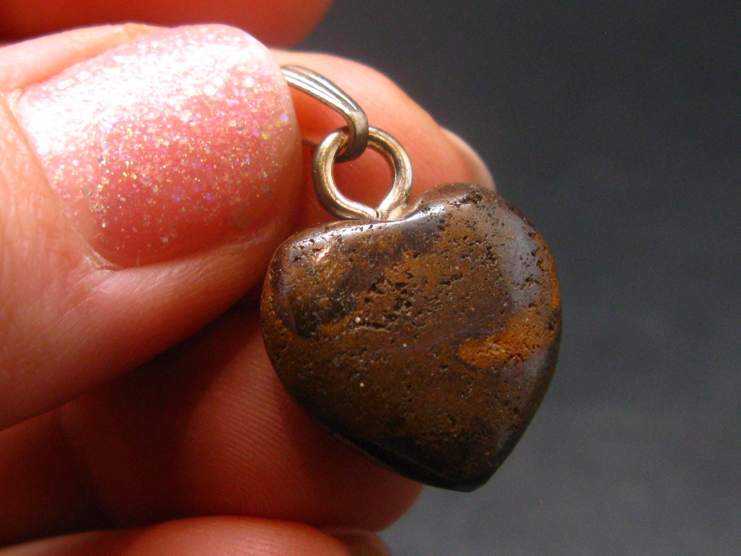 Very Rare Heart Boulder Opal Sterling Silver Pendant Necklace From Australia - 1.0" - 2.60 Grams