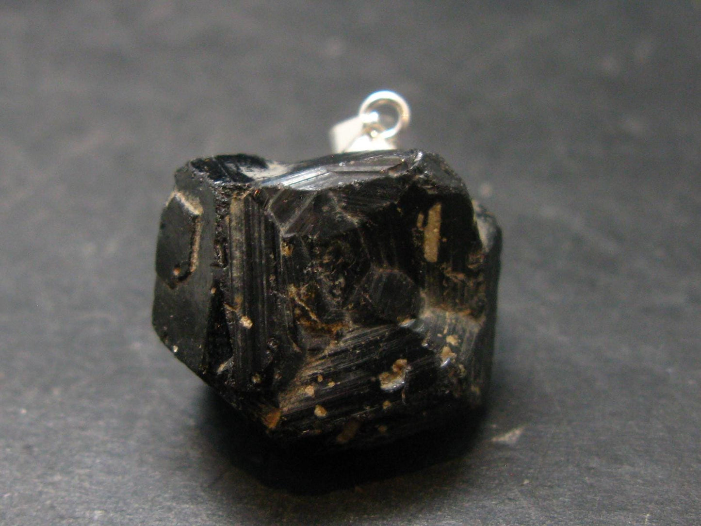 Sharp Black Melanite Andradite Garnet Silver Pendant From Mali - 1.0" - 9.2 Grams