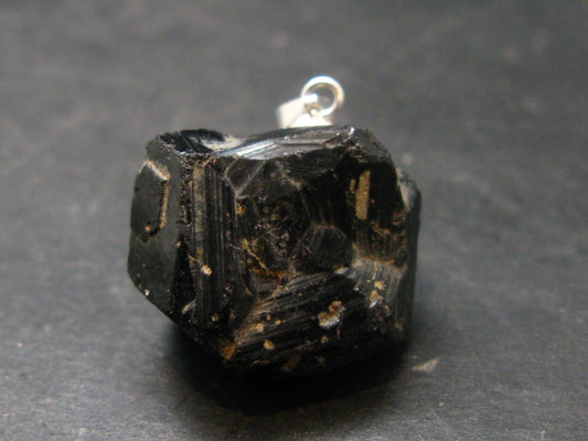 Sharp Black Melanite Andradite Garnet Silver Pendant From Mali - 1.0" - 9.2 Grams