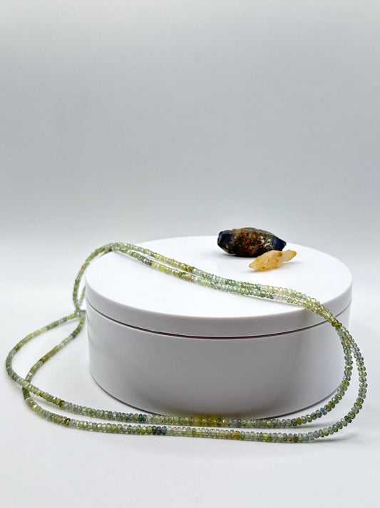 Green Sapphire Beaded Necklace: Genuine Gemstone Healing Crystal - 18in