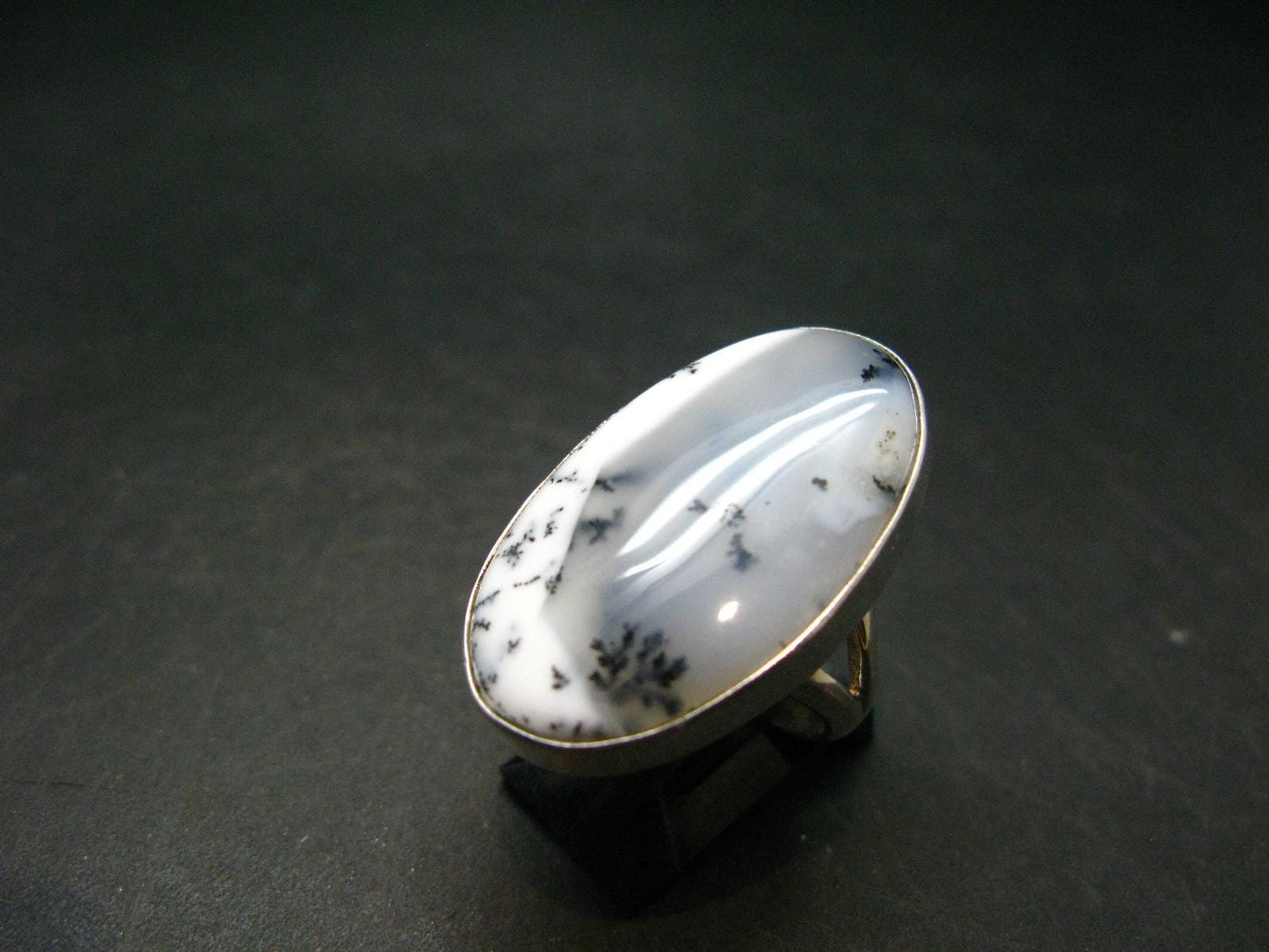 Merlinite Moss Agate Cabochon Silver Ring From Brazil - 9.44 Grams - Size 6.25