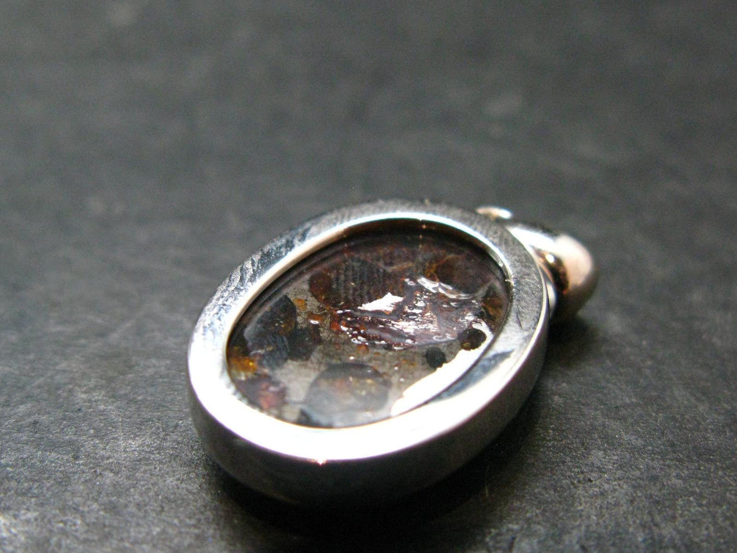 Rare Brahin Meteorite Slice With Olivine Pallasite Silver Pendant from Belarus - 1.0" - 3.0 Grams
