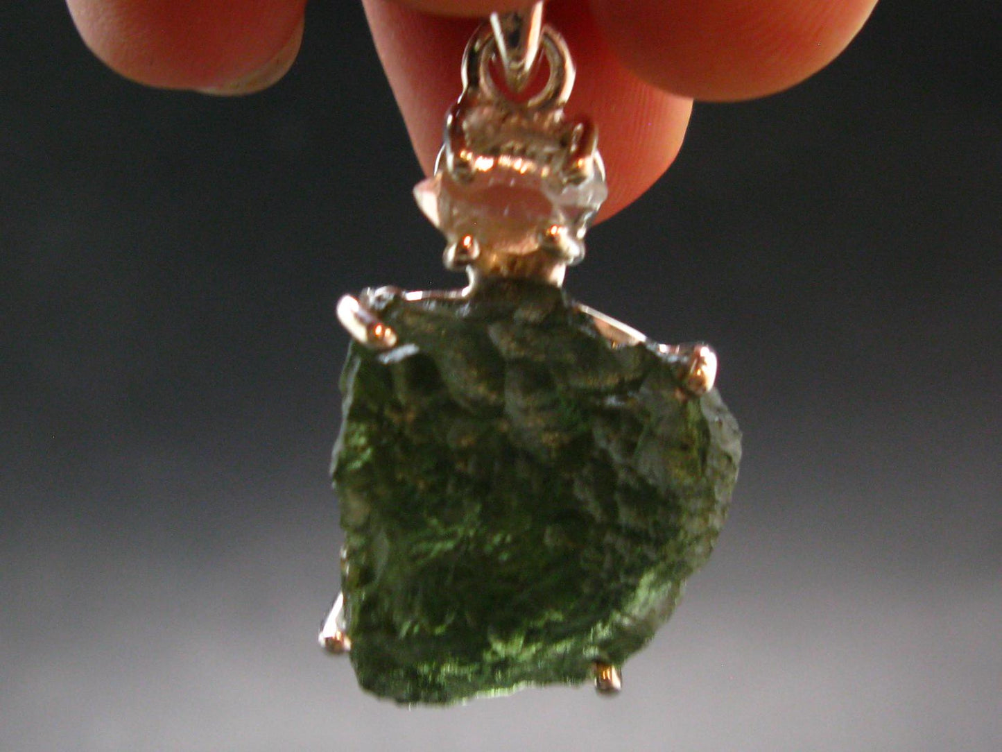 Moldavite & Herkimer Diamond Silver Pendant - 1.5" - 5.8 Grams