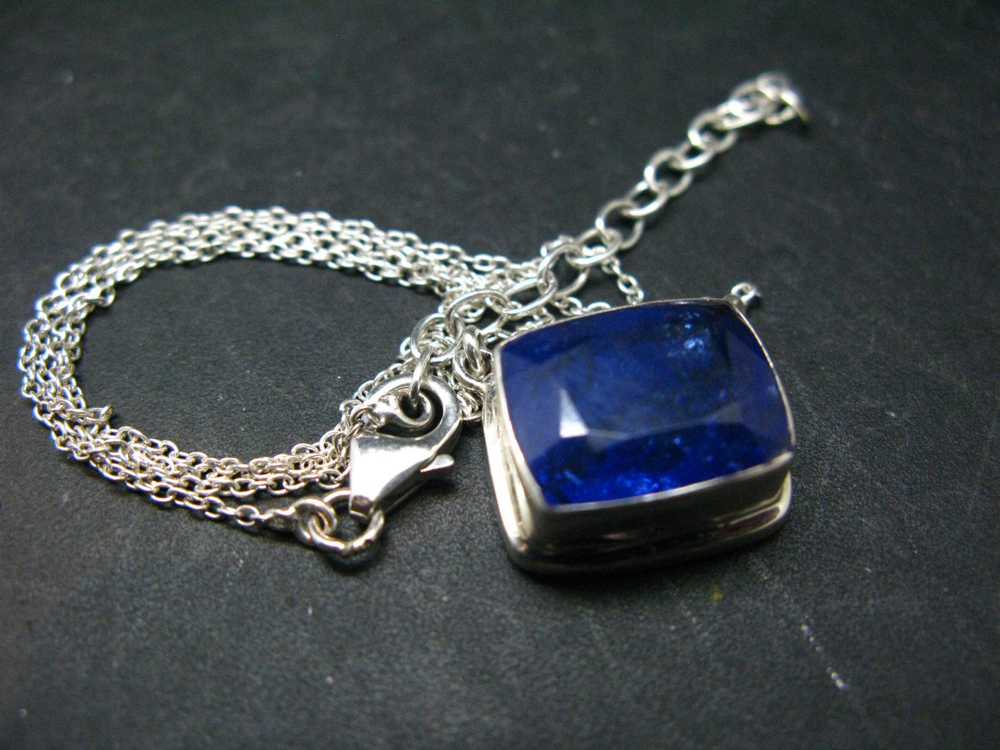 Large Natural Intense Color Faceted Tanzanite Zoisite Sterling Silver Pendant with Silver Chain from Tanzania - 0.4" - 8.16 Grams