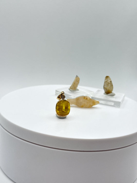 Yellow Sapphire Cushion Pendant | Natural Yellow Sapphire | Gold Bezel Pendant with Accent Stone | September Birthstone Jewelry - 2.06 g