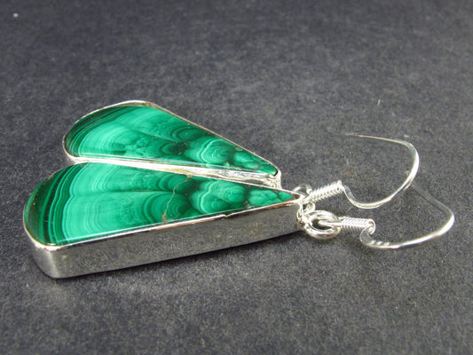 Queen of Green!! Vivid Vibrant Green Malachite Dangling SS Earrings - 11.6 Grams