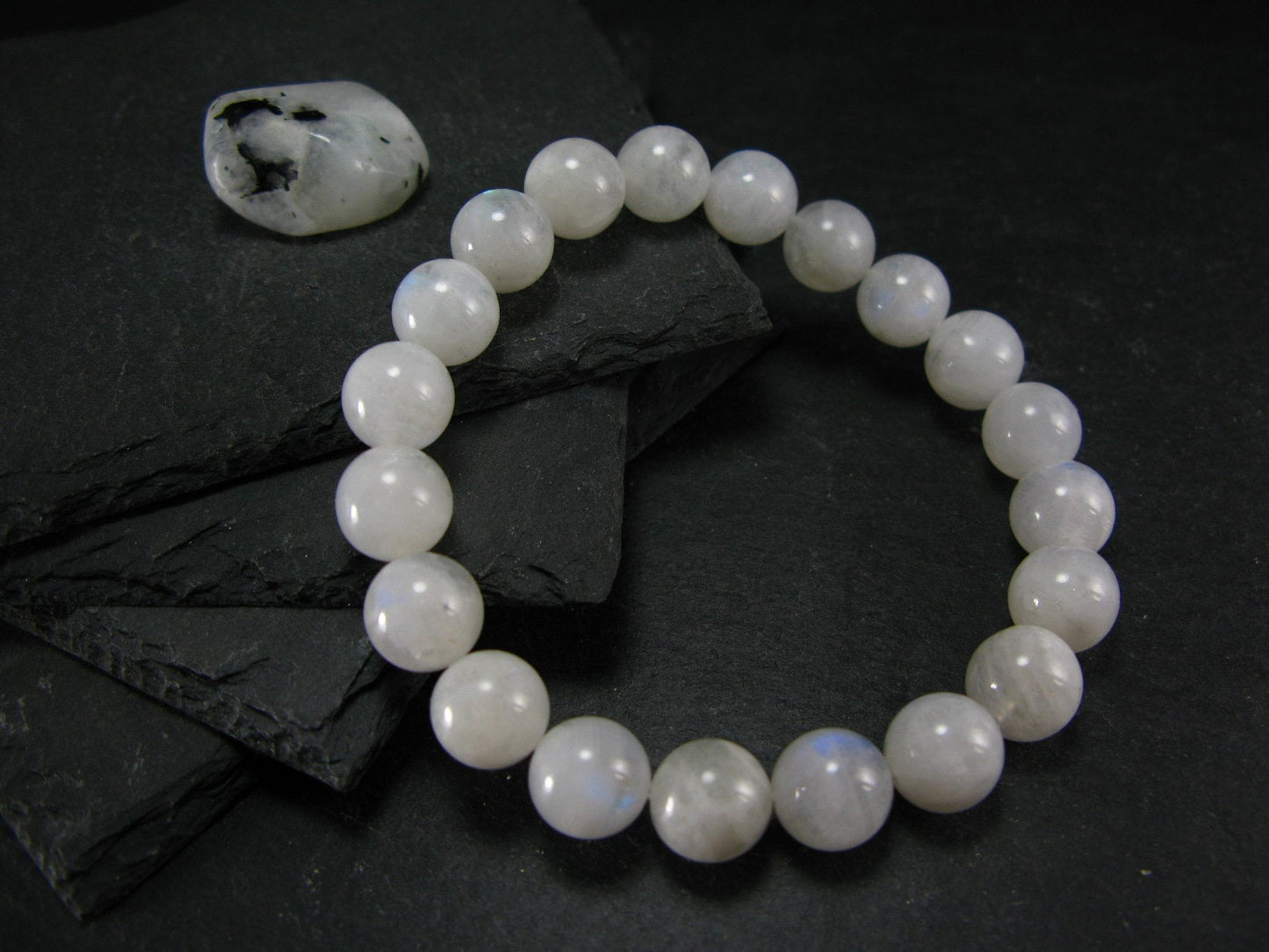 Moonstone Genuine Bracelet ~ 7 Inches ~ 10mm Round Beads