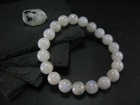 Moonstone Genuine Bracelet ~ 7 Inches ~ 10mm Round Beads