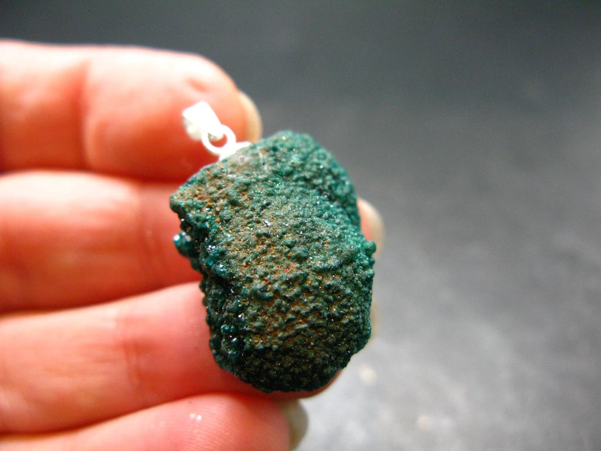 Dioptase Crystal Silver Pendant from Congo - 4.50 Grams - 1.1"