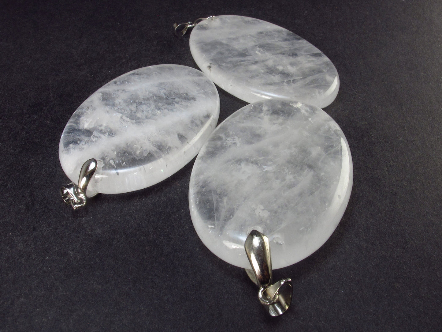 Set of 3 Natural Clear Quartz Crystal Pendants From Brazil