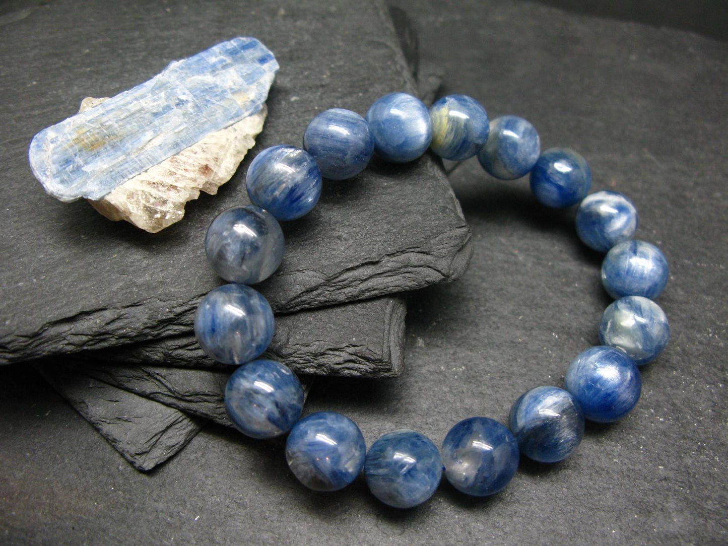 Blue Kyanite Genuine Bracelet ~ 7 Inches ~ 12mm Round Beads