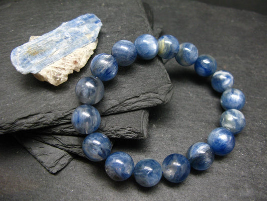 Blue Kyanite Genuine Bracelet ~ 7 Inches ~ 12mm Round Beads