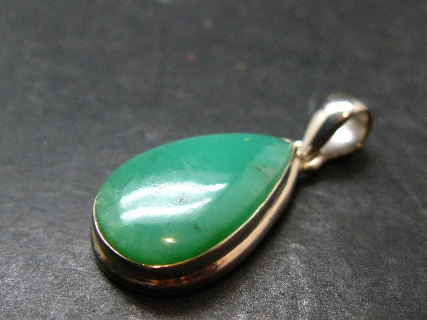 Rich Green Chrysoprase Silver Pendant From Australia - 1.3" - 5.76 Grams