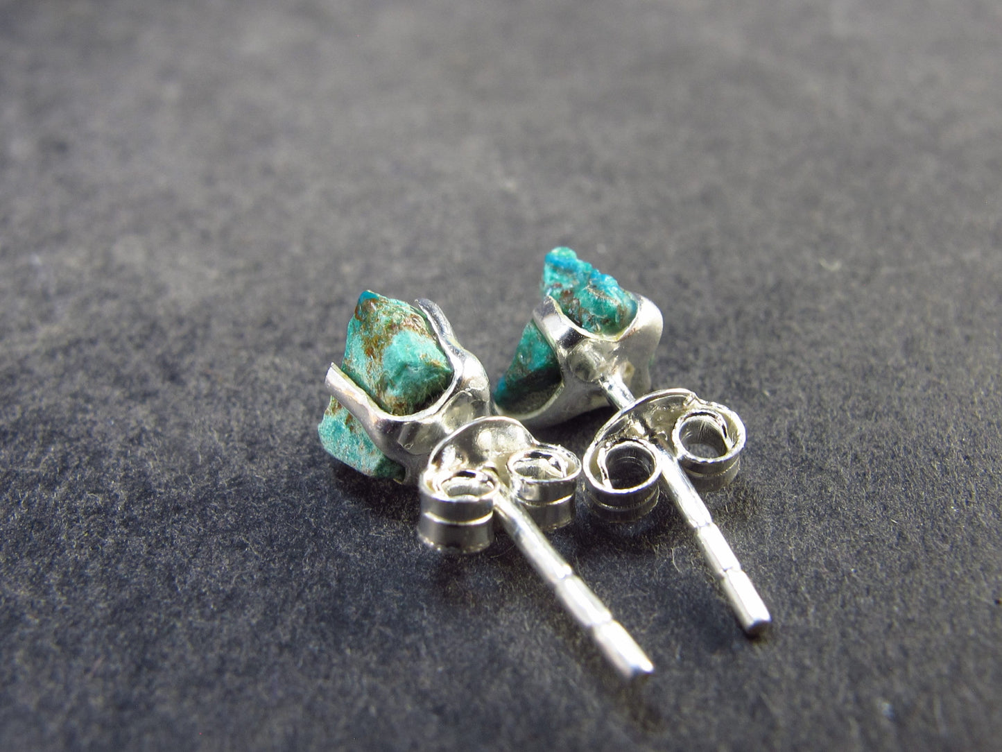 Raw Chrysocola Silver Stud Earrings from Peru