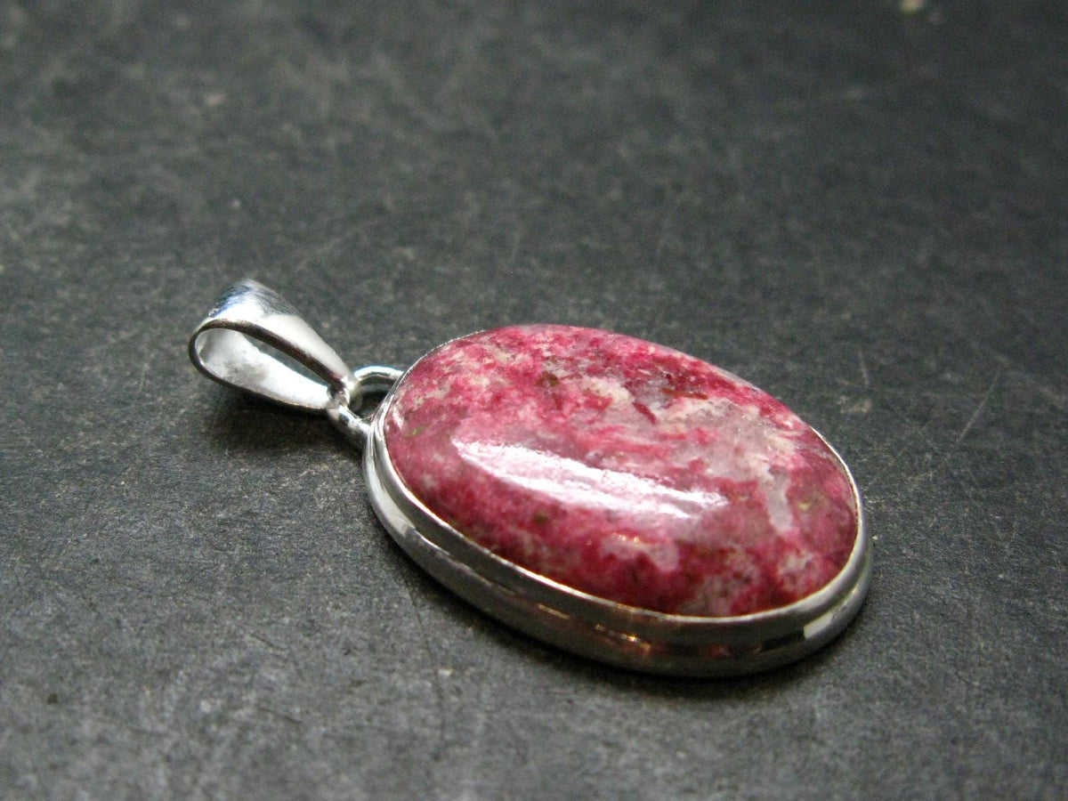 Thulite Silver Plated Pendant From Norway - 1.4" - 5.28 Grams