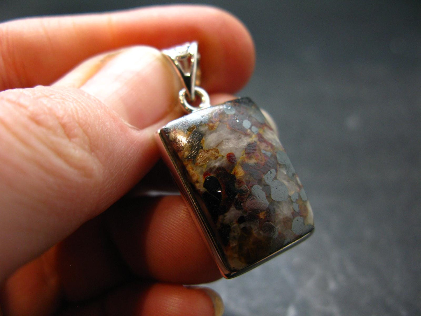 Zincite Franklinite Willemite Silver Pendant From USA - 1.3" - 6.38 Grams