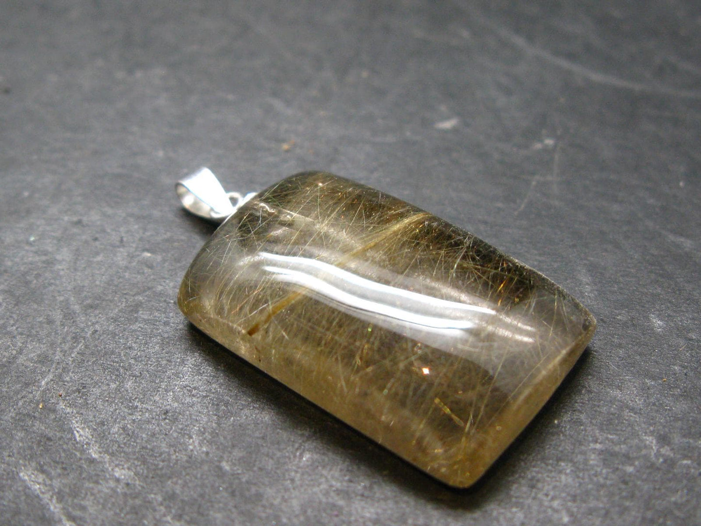 Rutilated Quartz Silver Pendant From Brazil - 1.3"