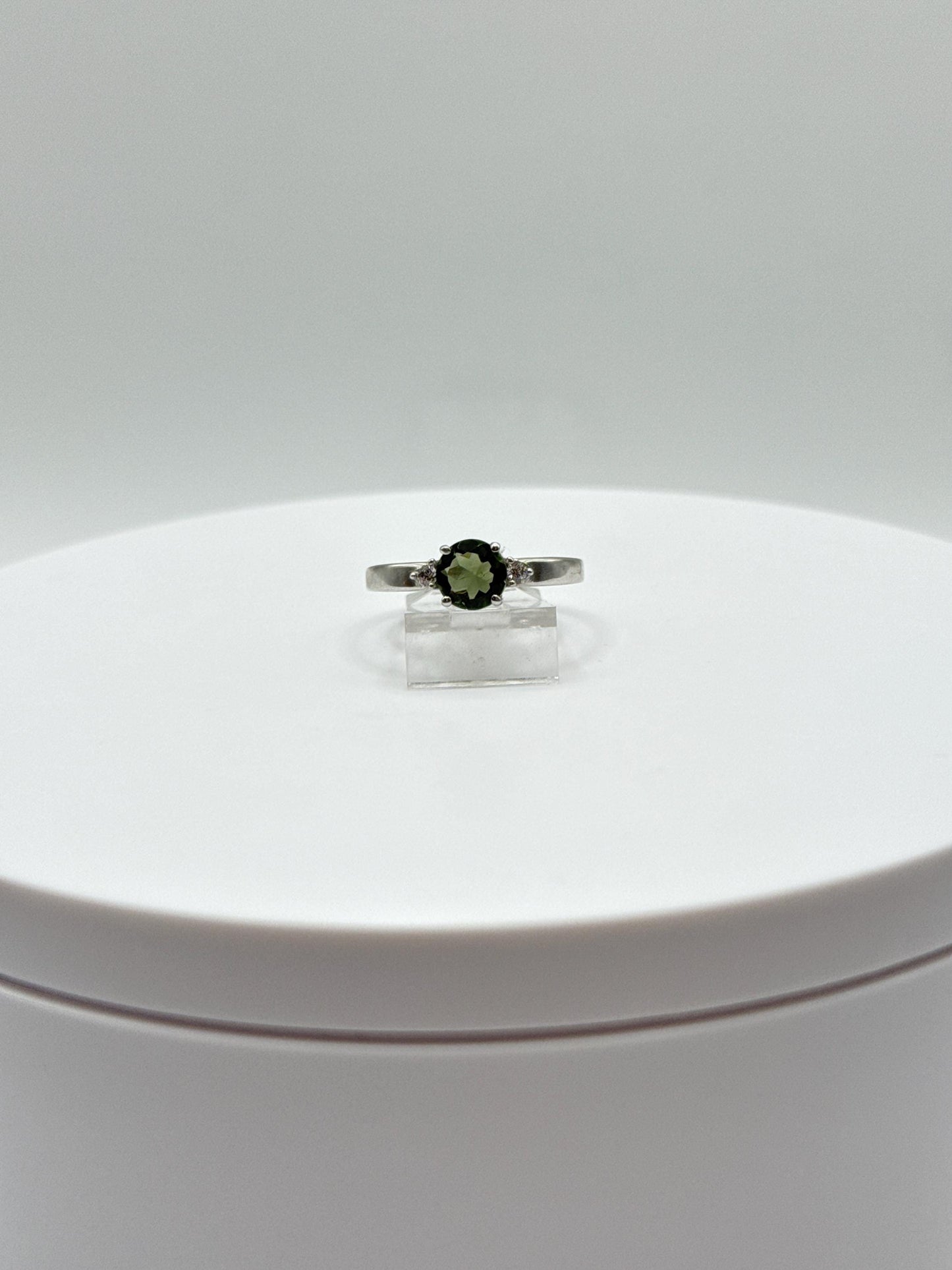Elegant Moldavite Ring – Confidence & Clarity in Silver Light - Size 8