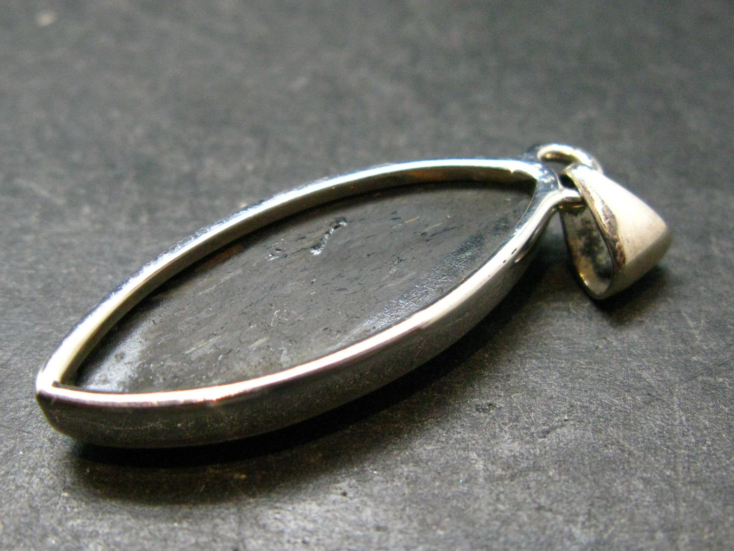 Very Rare Sterling Silver Nuumite Nuummite Pendant From Greenland - 1.6" - 5.79 Grams