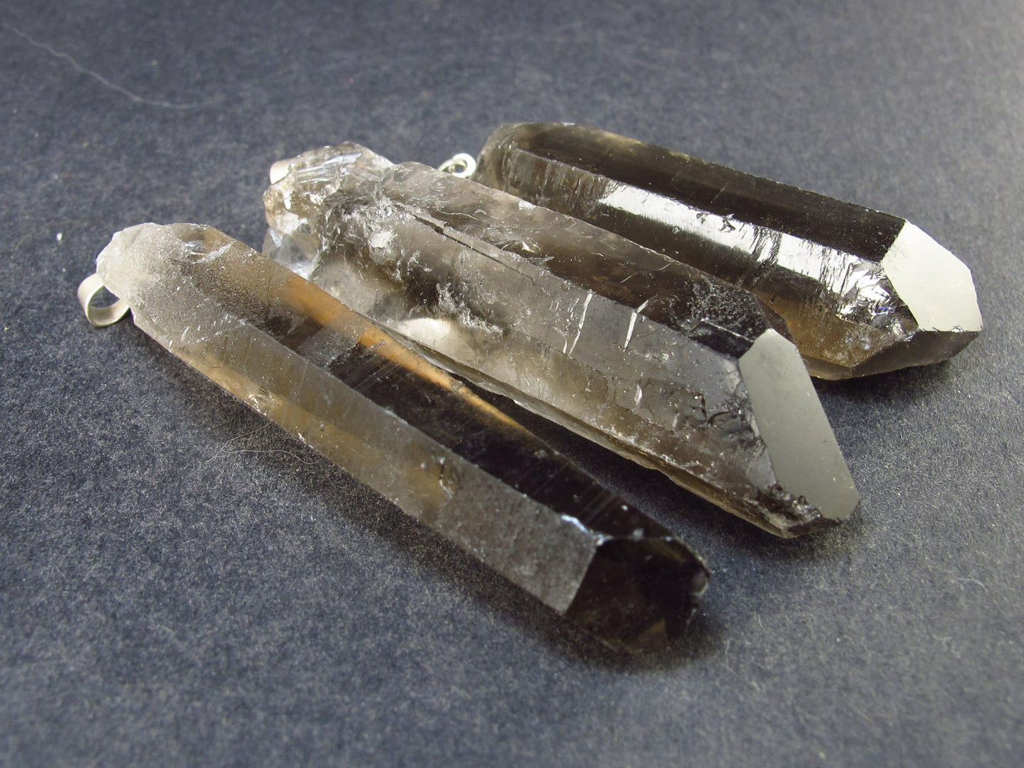 Lot of 3 Natural Large Terminated Smoky Quartz Crystal Pendants from Brazil