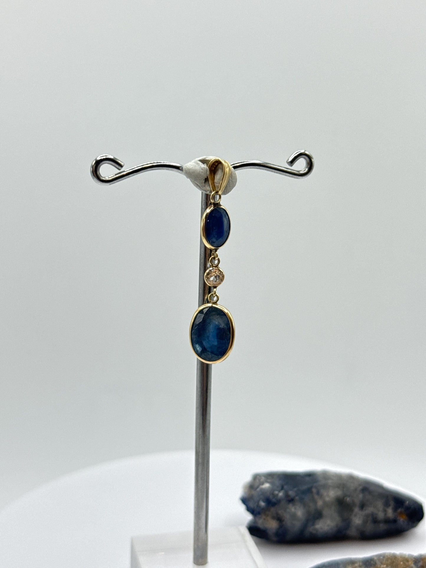 Natural Blue Sapphire Drop Pendant | Gold Bezel September Birthstone