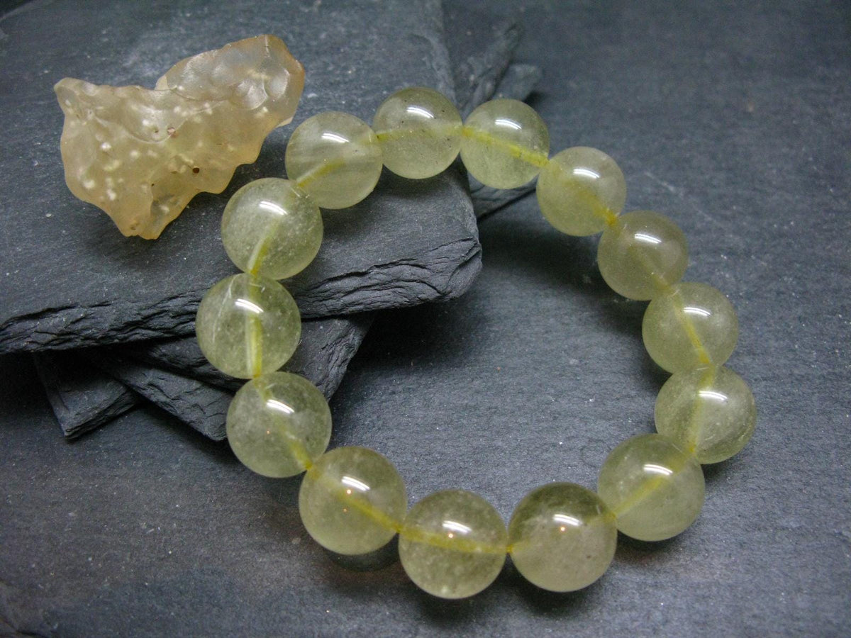 Libyan Tektite Glass Genuine Bracelet ~ 7 Inches ~ 14mm Round Beads