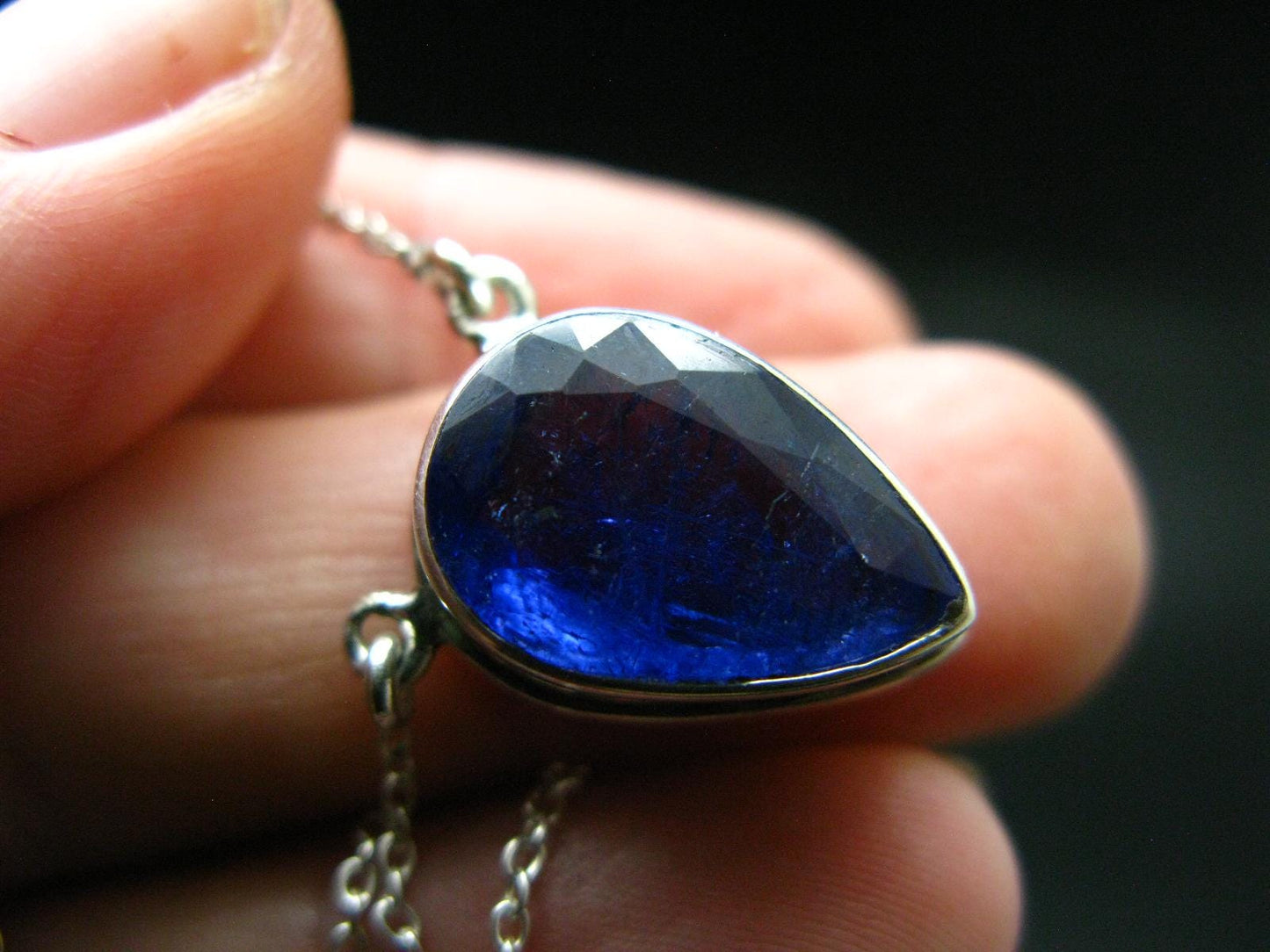 Large Natural Intense Color Faceted Tanzanite Zoisite Sterling Silver Pendant with Silver Chain from Tanzania - 0.7" - 6.38 Grams
