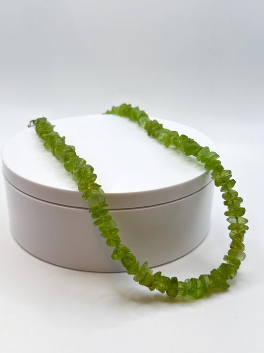 Peridot Chip Necklace | Raw Gemstone Beaded Jewelry, August Birthstone