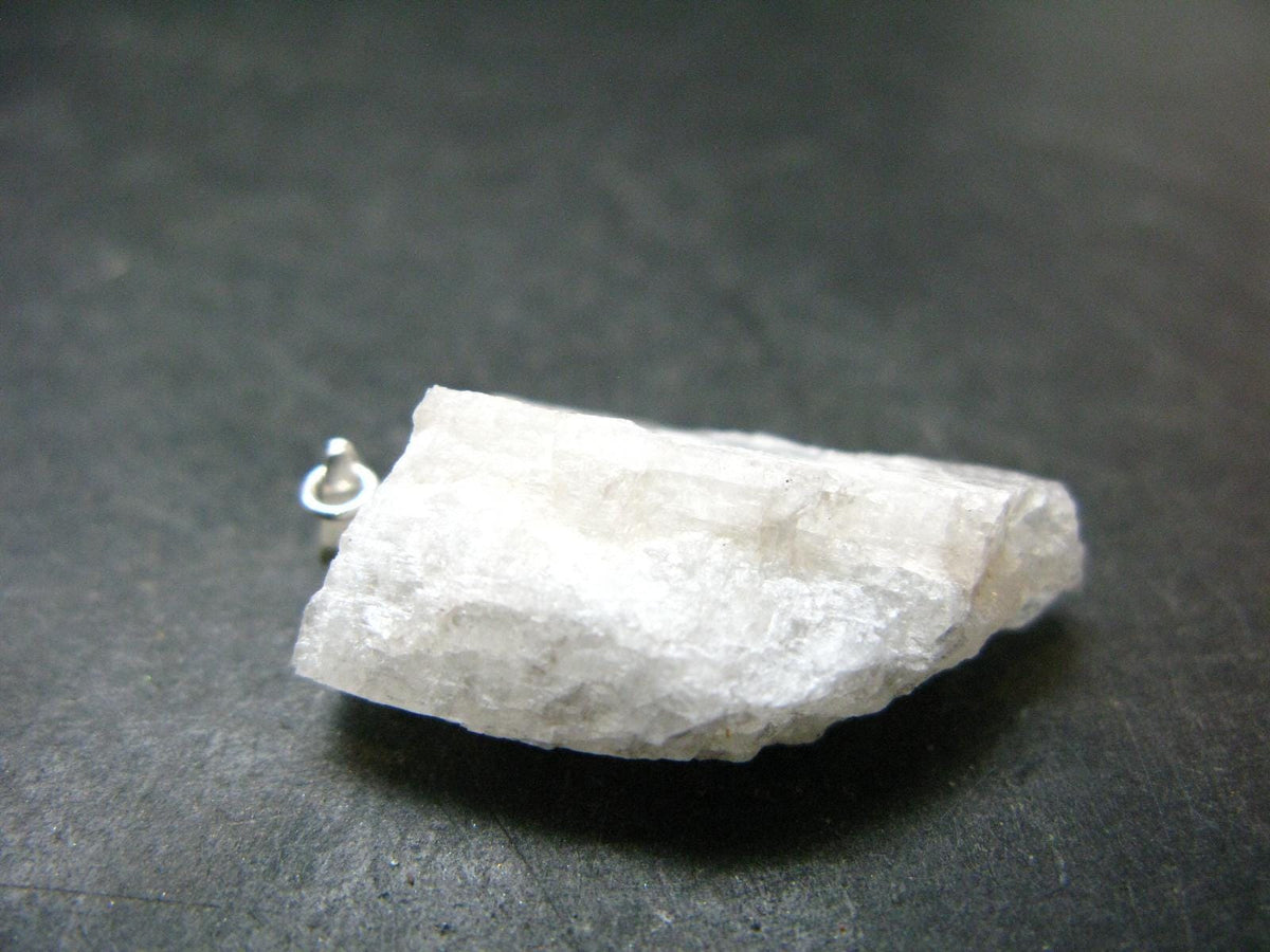 Raw Rare Natrolite Crystal Silver Pendant From Brazil - 1.3" - 4.45 Grams