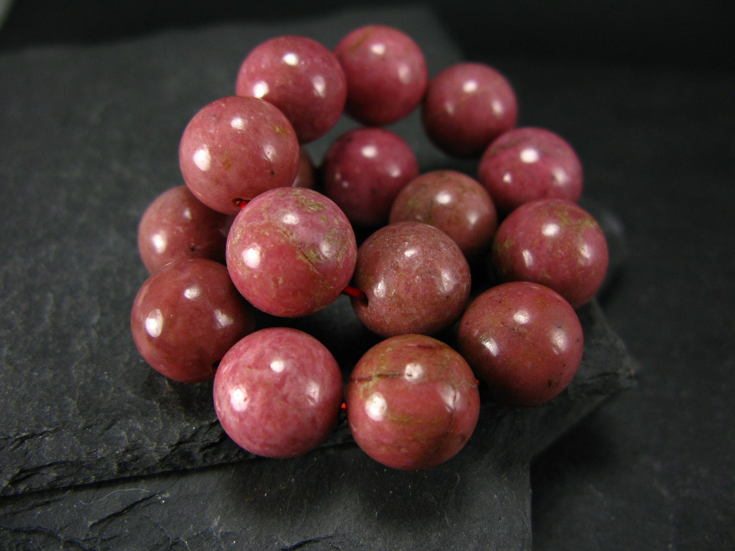 Rhodonite Genuine Bracelet ~ 7 Inches ~ 12mm Round Beads