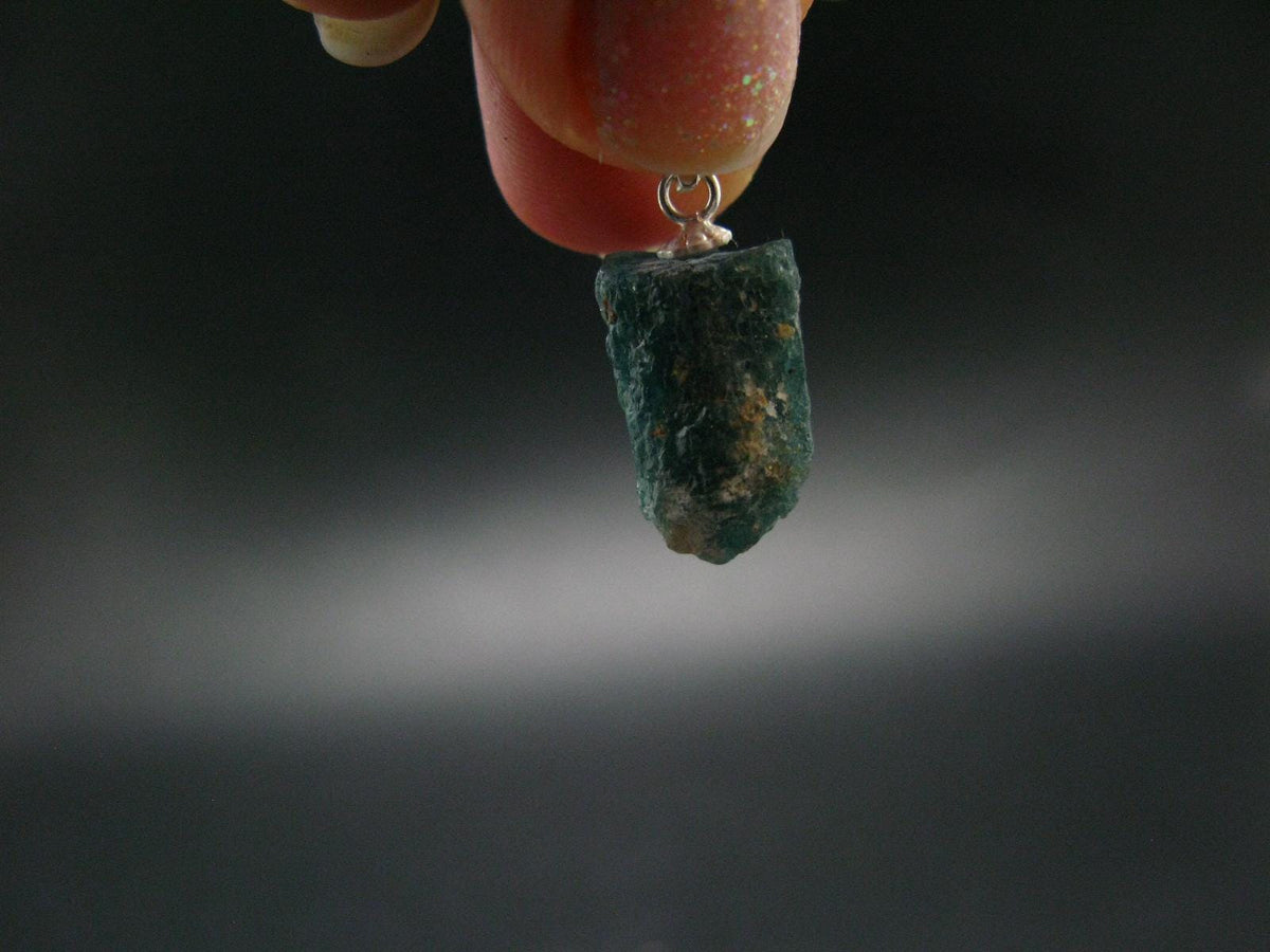 Unpolished Terminated Neon Blue Apatite Silver Pendant From Brazil - 0.9" - 2.47 Grams