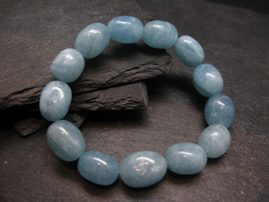 Aquamarine Genuine Bracelet ~ 7 Inches ~ 16mm Polished Beads