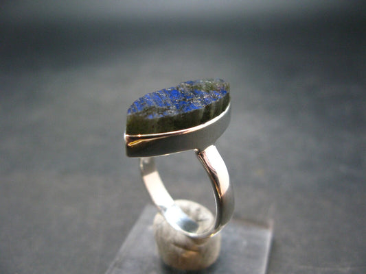 Labradorite Peacock Blue Silver Ring From Madagascar - 6.4 Grams - Size 10