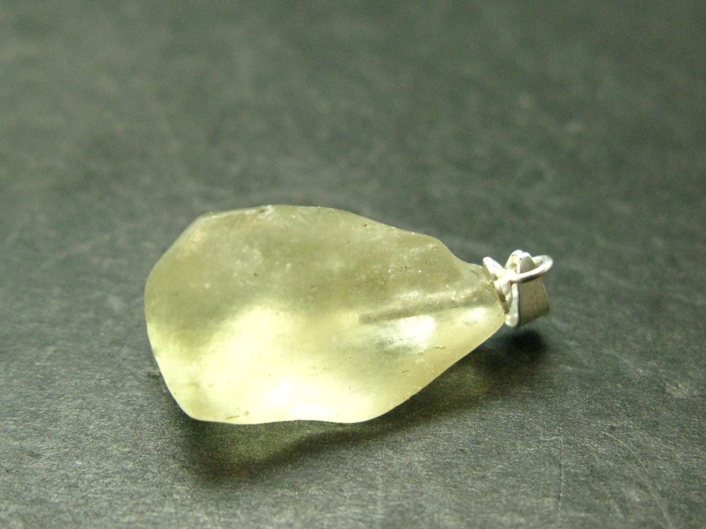 Gem Libyan Desert Glass Tektite Pendant Sterling Silver from Libya - 1.1" - 3.51 Grams