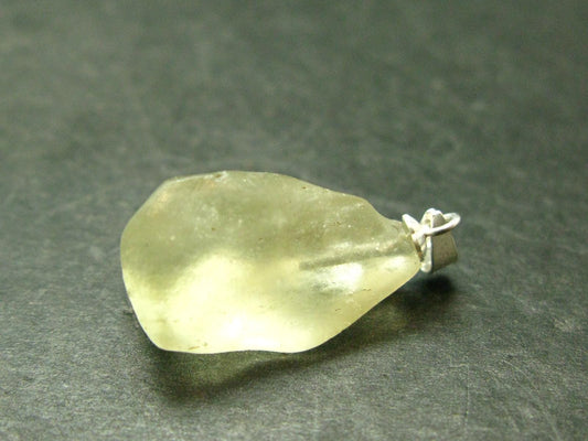 Gem Libyan Desert Glass Tektite Pendant Sterling Silver from Libya - 1.1" - 3.51 Grams