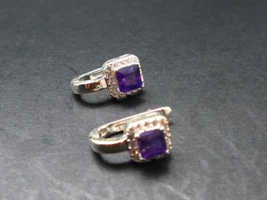 Faceted Natural Amethyst 925 Sterling Silver Earrings - 0.7" - 3.44 Grams