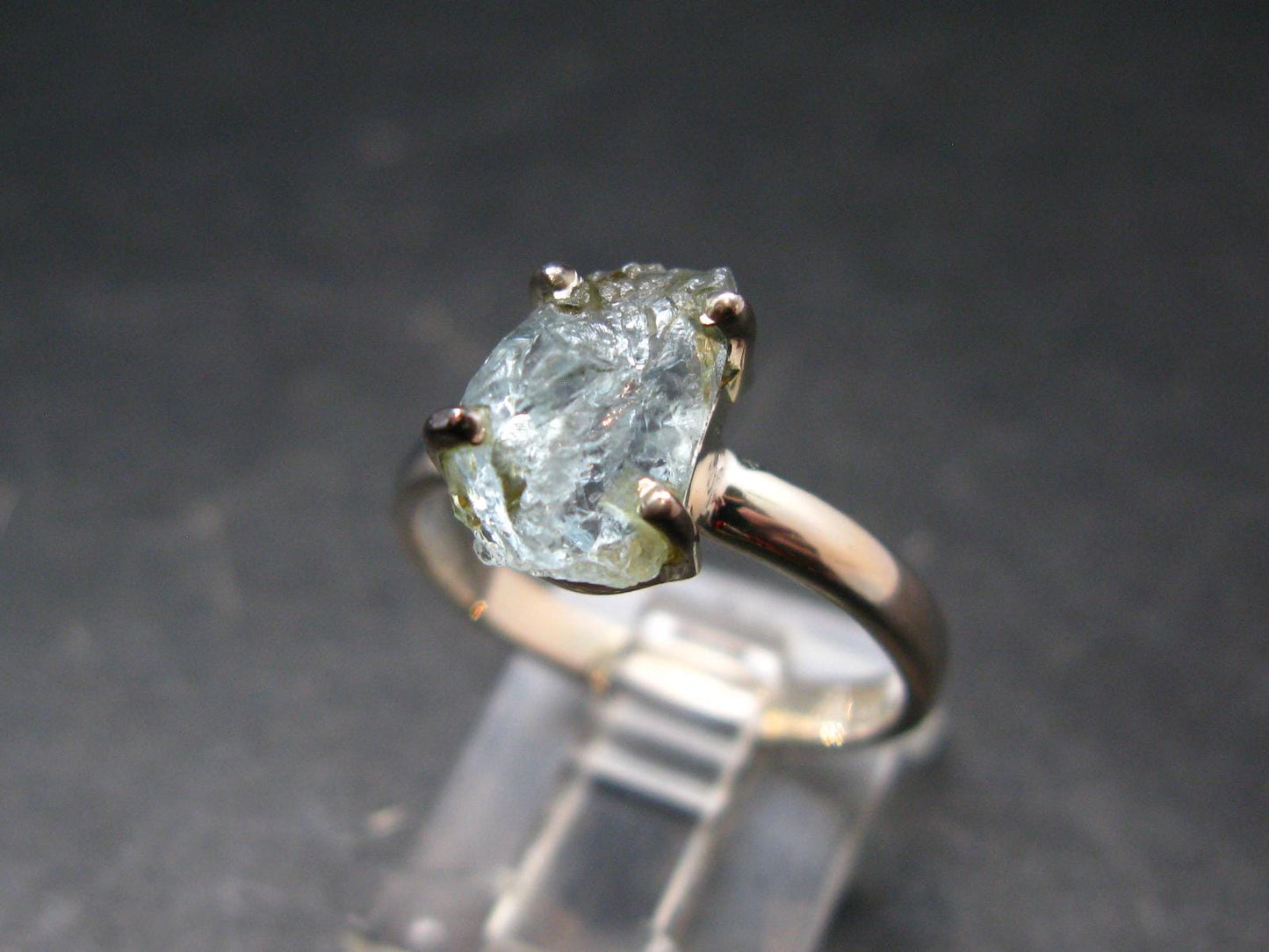 Raw Aquamarine Gem Sterling Silver Ring From Brazil - Size 8 - 2.83 Grams